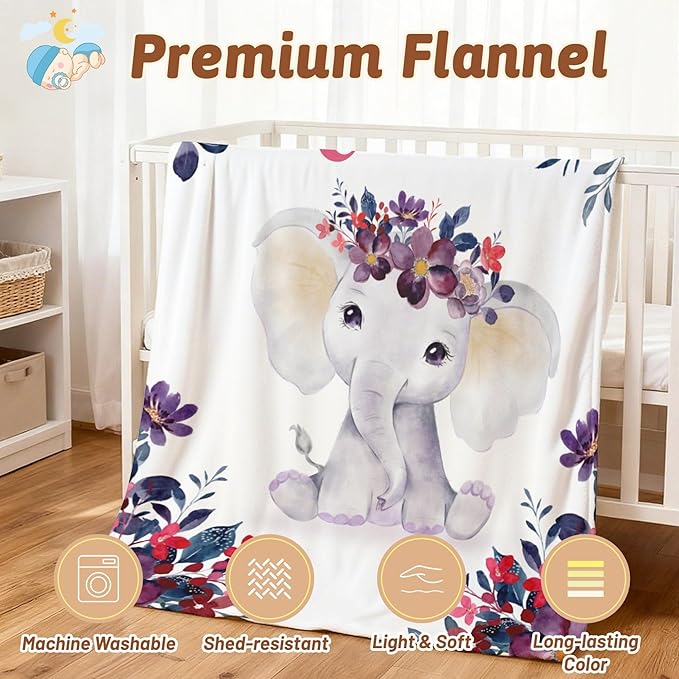 Personalized Baby Blanket with Name, Customized Soft Animals Flannel Blankets for Newborn Boys Girls and Toddlers, for New Mom, Infant Birthday Gift, Elephant-5