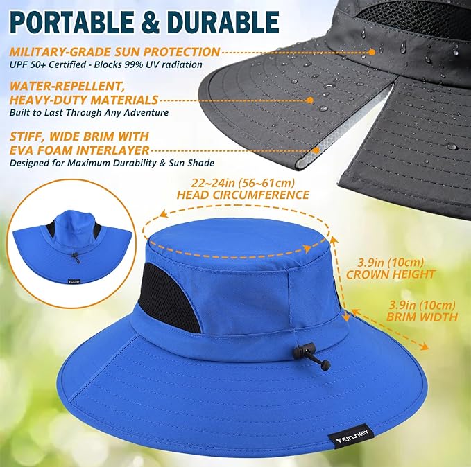 EINSKEY Wide Brim Sun Hat, UPF 50+ UV Protection Waterproof Packable Bucket Hat for Men & Women, Fishing Hiking Beach Garden
