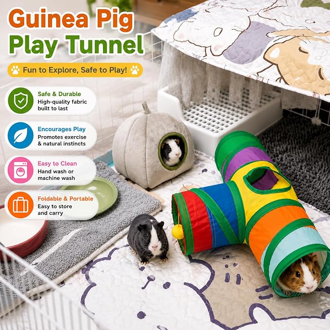 Rypet Guinea Pig Tunnel Hideout 3-Way Collapsible Small Pet Tubes, Rainbow | 3 Way Design for Exploration, Collapsible for Easy Storage, Built-in Play Ball, Hiding & Resting for Hamsters Ferrets