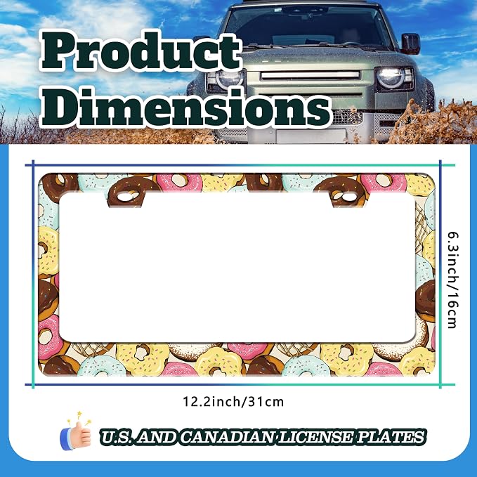 Colorful Donuts Cartoon License Plate Frame Stainless Steel 6.3 X 12.2 Inch | Fits US Standard With Screws Rust Resistant For Car Front Rear Decoration Accessories Easy Installation For Cars SUV Truck