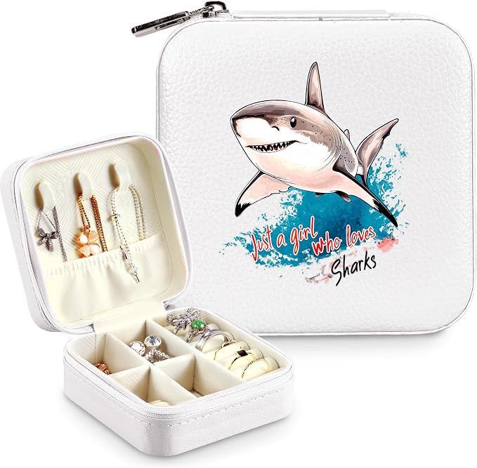 Shark Jewelry Box, Gifts For Kids Teens Girls, Shark Lovers Stuff Items Accessories Things Merchandise Decor Merch, Travel Ring Earrings Necklace Organizer Holder!