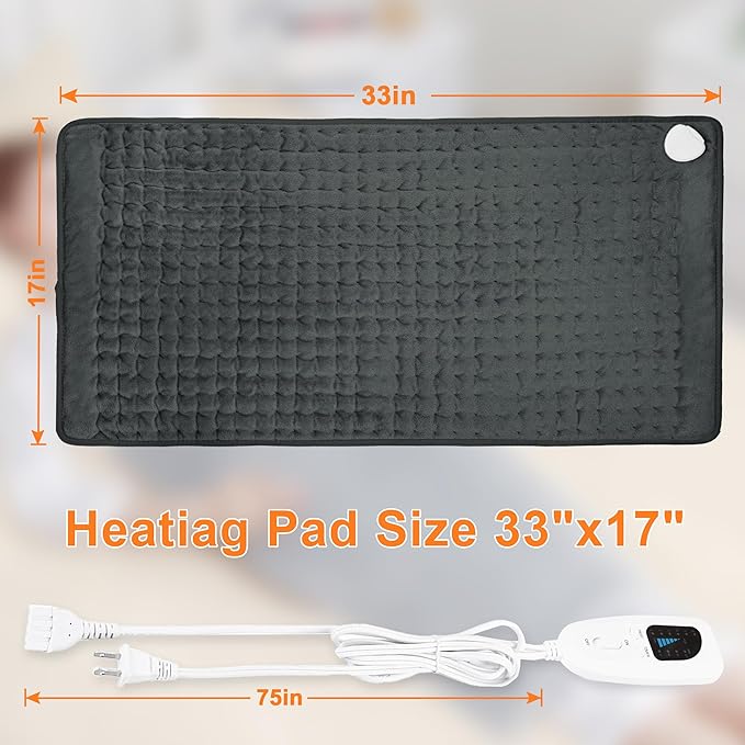 Deepsoon Heating Pad,Electric Heating Pads for Back,Neck,Abdomen,Moist Heating Pad for Shoulder,Knee,Arms,Legs,Dry/Moist Heat & Auto Shut Off,Christmas Gifts for Men and Women,Dark Gray,33x17 Inch