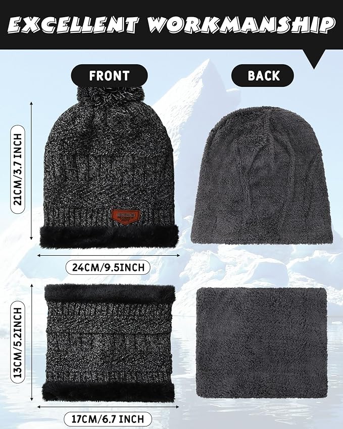 10 Pieces Winter Hat Beanie Scarf Touch Screen Gloves and Sock Set Slouchy Knit Skull Cap Beanies Fleece Lining Neck Warmer