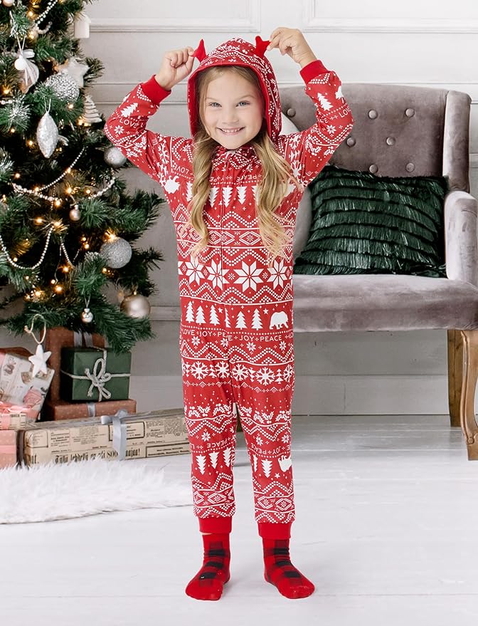 PATPAT Matching Family Christmas Onesie Pajamas – Holiday Hooded Jumpsuit Sleepwear PJs Couples Xmas Loungewear with Socks