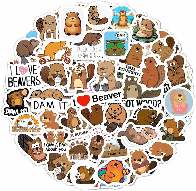 Beaver Stickers for Water Bottle and Laptop - Nature Party Supplies & Decorations, Waterproof Vinyl Animal Decals, Cute Beaver Stickers Laptop Decals, Gifts for Women & Men
