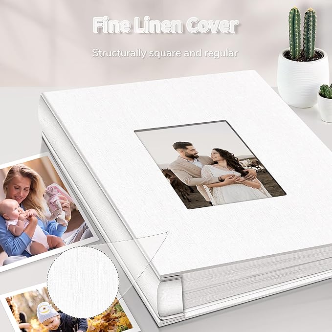 Photo Album 4x6 with 600 Pockets,Slip-in Picture Albums,Linen Cover Memory Book with Front Window,White Page Vertical Photo Book for Wedding,Family,Anniversare,Baby,Vacation