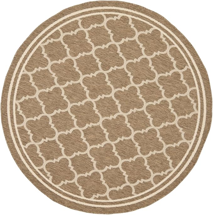 SAFAVIEH Washable Rug Outdoor Courtyard Collection - 7'10" Round, Brown & Bone, Non-Shedding & Easy Cleaning, Ideal for Patio, Backyard, Mudroom (CY6918-242)