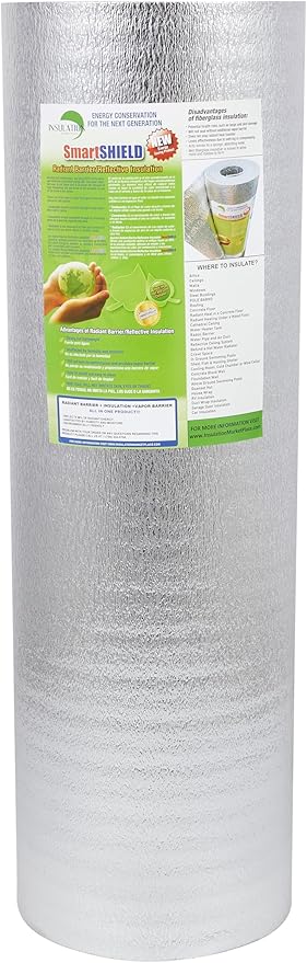 INSULATION MARKETPLACE SmartSHIELD -3mm 48 inchx100Ft ReflectiveINSULATION roll, Foam Core Radiant Barrier, ThermalINSULATION Shield - Engineered Foil
