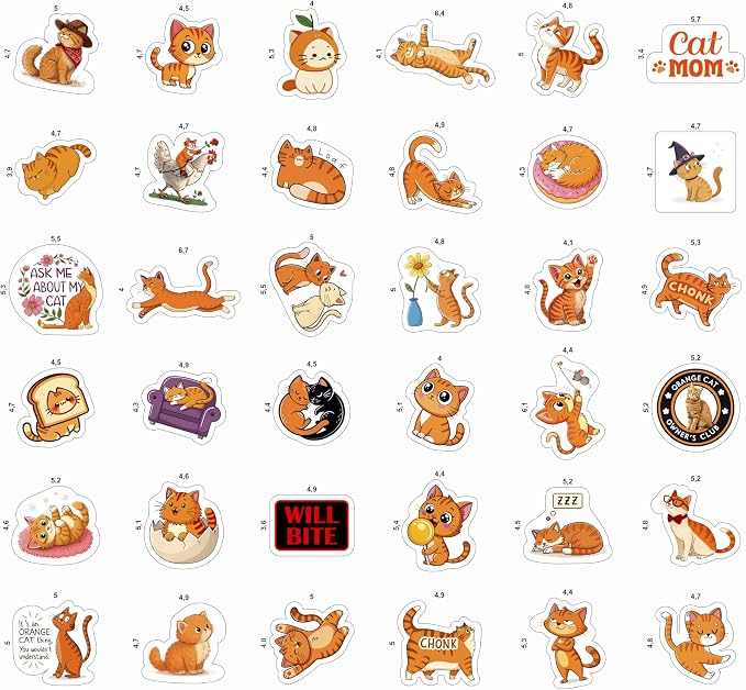 100Pcs Orange Cat Stickers for Water - Orange Cat Psrty Favors & Decorations - Pet Stickers - Gift for Women & Men