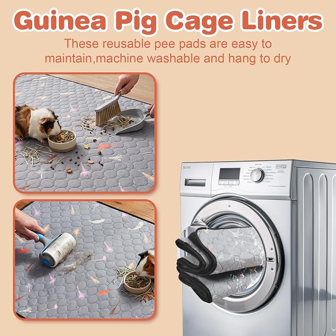 2Pcs Guinea Pig Cage Liners,Guinea Pig Fleece Cage Liners24''X24'' Super Absorbent Washable Pee Pads Reusable for Rabbit Hamster Chinchilla