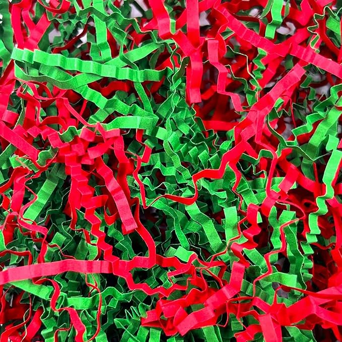 ZEBMOON 1 LB Red Green Crinkle Cut Paper Shred Filler Great for Gift Wrapping, Basket Filling, Birthday, Wedding, Halloween, Thanksgiving, Christmas Day, New Year Party Decorations Filling Supplies