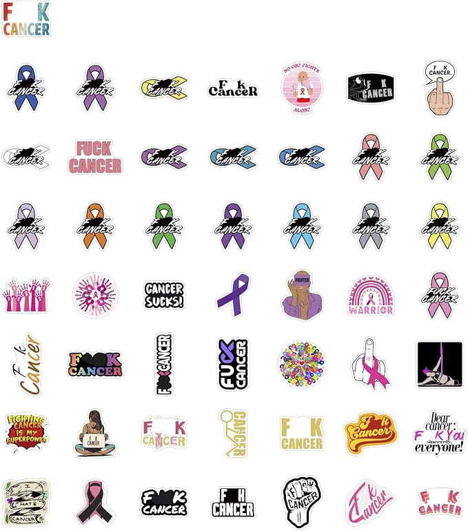 100Pcs F_ck Cancer Stickers for Water Bottle and Laptop - F_ck Cancer Party Supplies & Decorations, Waterproof Vinyl Decals, Awareness and Support Stickers, Gifts for Women & Men