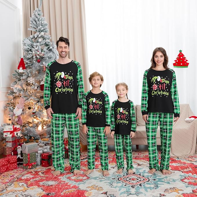 Christmas Family Pajamas Set Matching Holiday Plaid Sleepwear Set Reindeer/Tree Print Loungewear for Xmas Eve