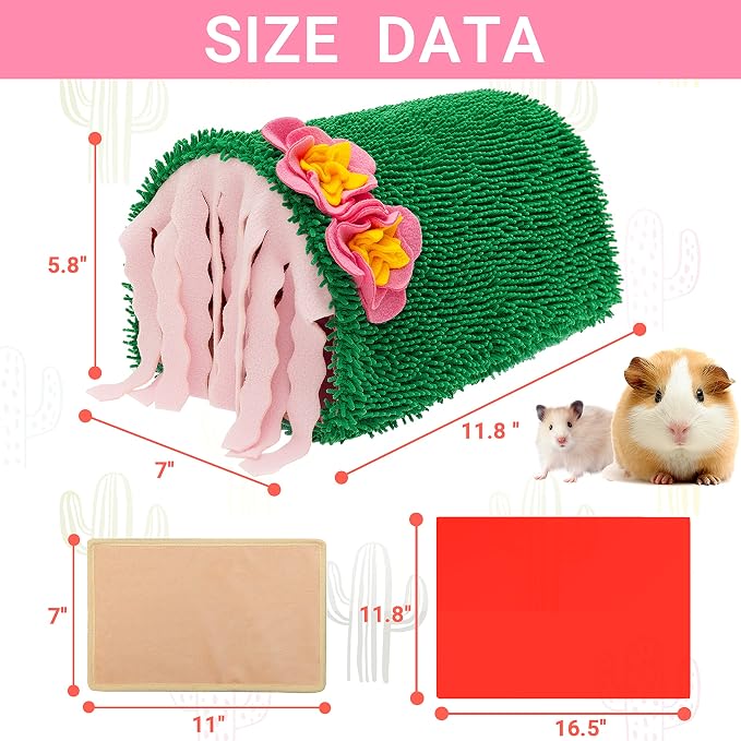 Guinea Pig Hideout, Soft Fleece Cactus Pet Bed & Tunnel House | Cute Small Animal Bedding Cage Accessories Indoor Also for Hedgehog, Chinchilla, Hamster Sleeping