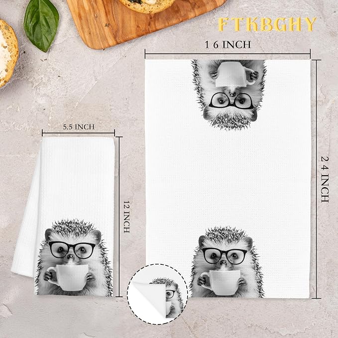 Funny Hedgehog Decor Coffee Kitchen Towels Gift, Hedgehog Gifts for Women, Coffee Gifts for Women, Animal Lover Gift Decorative Dish Hand Tea Towels for Kitchen Home Bar Decor, 16x24 Inch