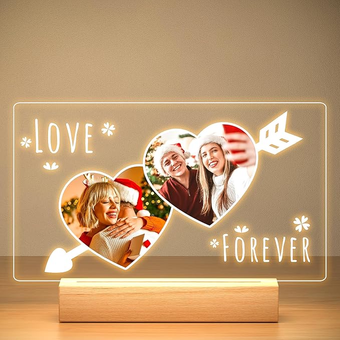 Personalized Anniversary Couple Gifts for Women & Men, Custom Picture Frame with Photo, Personalized Photo Frame with Night Light, Customized Photo Gifts for Girlfriends, Boyfriends