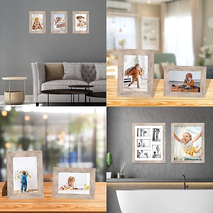 iRahmen 4x6 Picture Frame Set of 4, High Definition Real Glass Smoke Gray Frame, 4 x 6 Wood Photo Frames for Tabletop Display and Wall Mounting