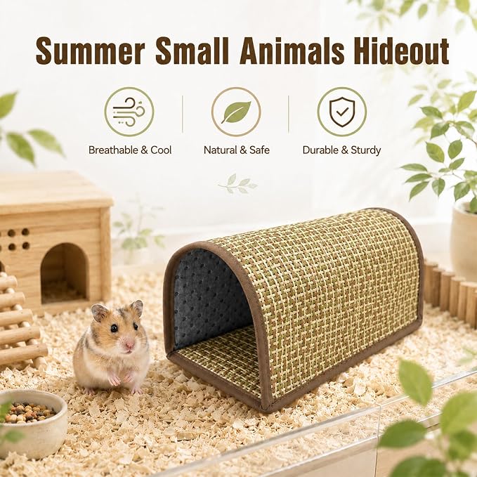 Summer Mat Guinea Pig Hideout – Cool Small Animal Bed with Hamster Bed Tunnel Design, Washable House Cage Accessories for Hamster, Chinchillas, Mice, Hedgehogs, Ferrets, Rats
