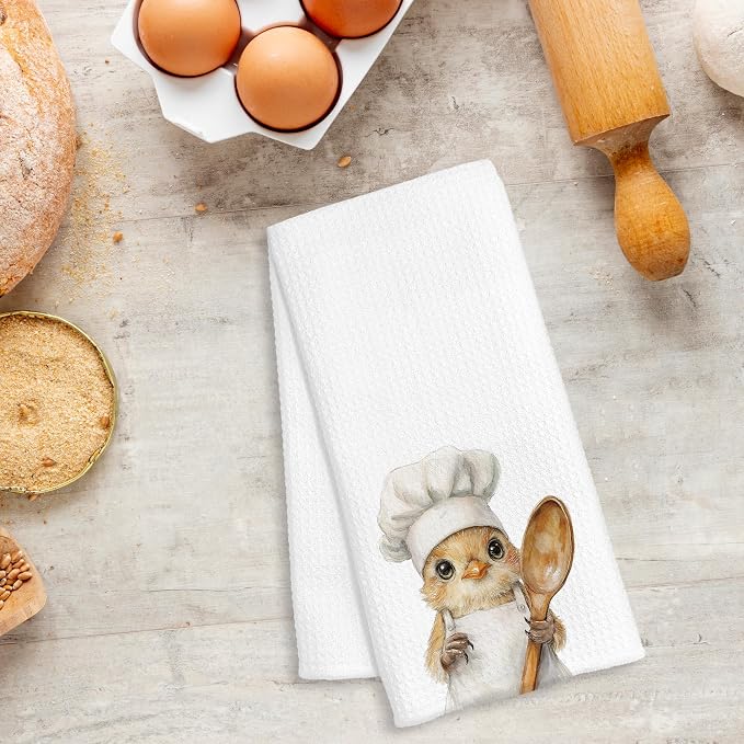 Funny Chicken Chef Kitchen Towels, Chicken Lover Gifts, Chef Gifts for Women Men, Funny Farm Animal Decorative Dish Hand Tea Towels for Kitchen Bakery, 16x24 Inch