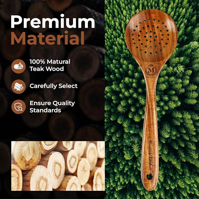 Personalized Wooden Cooking Spoons, Ladle and Spatula – Custom Engraved Teak Wood Utensils Set of 6, Ideal Gift for Housewarming, Christmas, Weddings & Friends