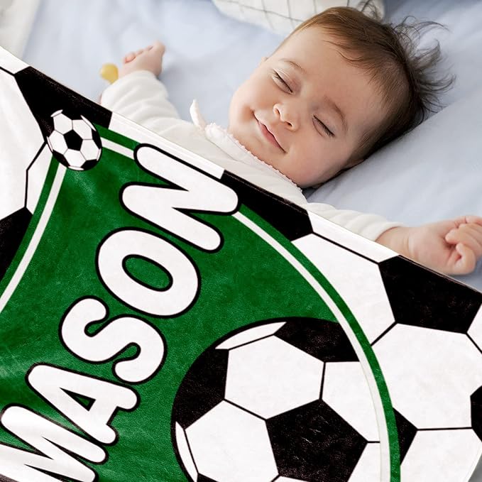 Custom Soccer Blanket with Name for Boys, Personalized Name Blanket for Kids, Soft Flannel Soccer Customized Gift for Birthday Christmas Baby Shower Children Day 40"x50"