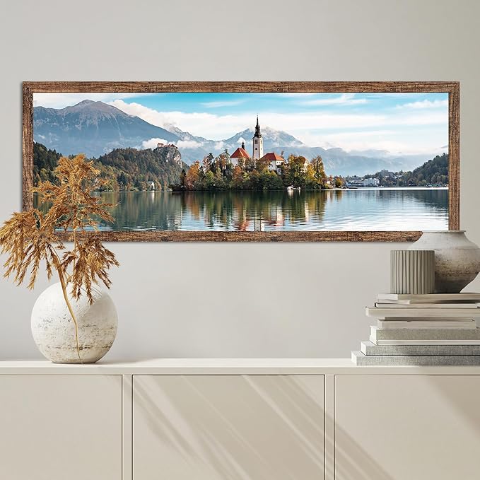 13x39 Puzzle Frame 2 Packs, Real Glass and Rustic Brown Wood Frame, Display Panoramic 13 x 39 Picture Frames - Horizontal or Vertical Wall Mounting