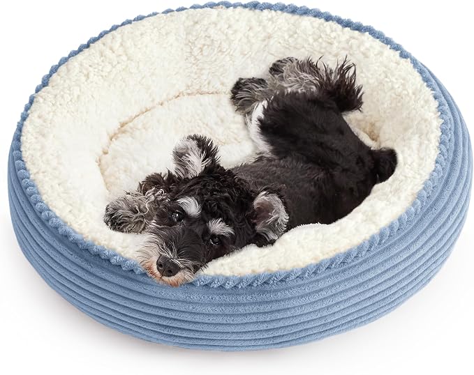 Love's cabin Round Donut Cat and Dog Cushion Bed, 24in Pet Bed for Small or Medium Dogs, Anti-Slip & Water-Resistant Bottom, Soft Durable Fabric Pet Beds, Washable Calming Cat Bed Sky Blue