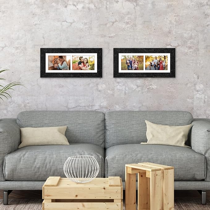 6x15 Picture Frame Display 2 opening 5X7 Double Picture Frame Collage,Multi Photo Frame with Mat,Plexiglass,Horizontal and Vertical Formats for Wall Decor,Black Wood Grain