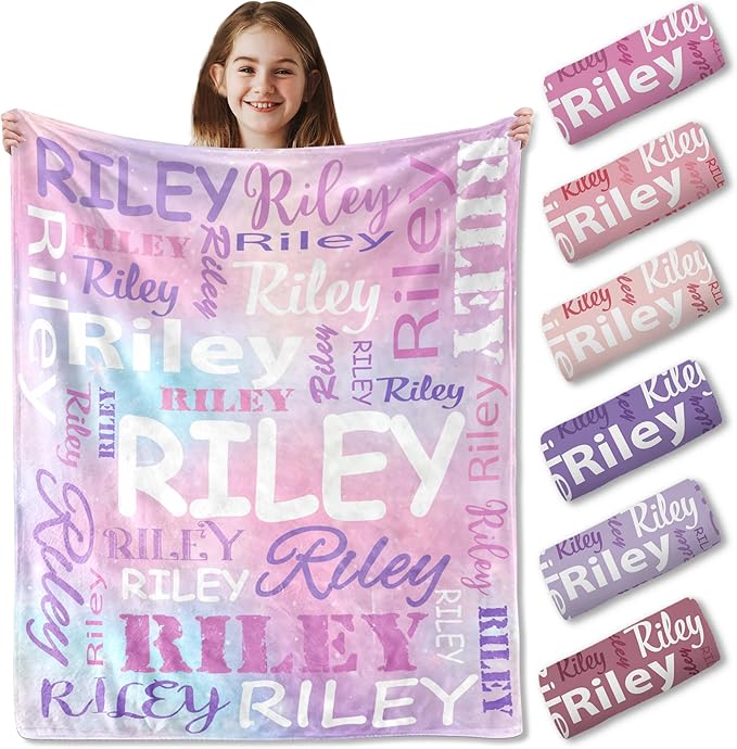 Ships Next Day- Custom Blanket with Name, Personalized Kids Throw Blankets, Teen Girl Gifts Trendy Stuff, Christmas Birthday Gifts for Boys Girls