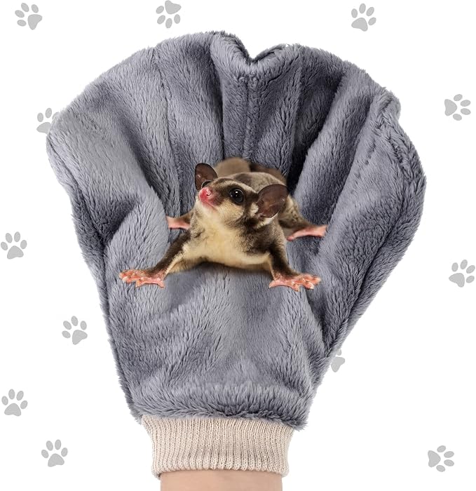 2 Pcs Sugar Glider Bonding Mitt, Calming Sleeping Glove, Bite Proof Animal Handling Gloves, Hedgehog Accessories Calming Glove for Train Your Sugar Glider Small Animals Hamster Rats Pet (Gray)