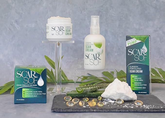 ScarSof Scar Cream - Advanced Scar Cream Made with 100% Organic Aloe Vera and All Natural Emu Oil - Helps Scar Appearance and Overall Skin Health - 4 oz