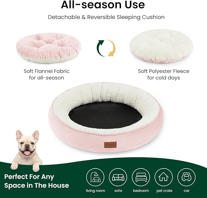 Love's cabin Round Donut Cat and Dog Cushion Bed, 30in Pet Bed for Medium or Large Dogs, Anti-Slip & Water-Resistant Bottom, Soft Durable Fabric Pet Beds, Washable Calming Cat Bed, Light Pink