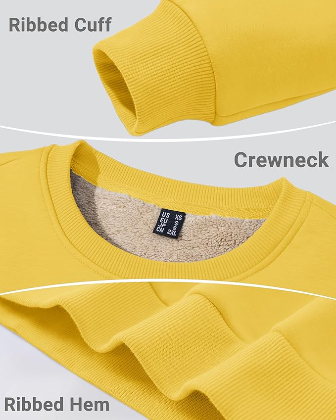 Boladeci Men's Full Sherpa Lined Crewneck Sweatshirts Heavy-weight Fleece Pullover Thick Thermal Long Sleeve Cotton