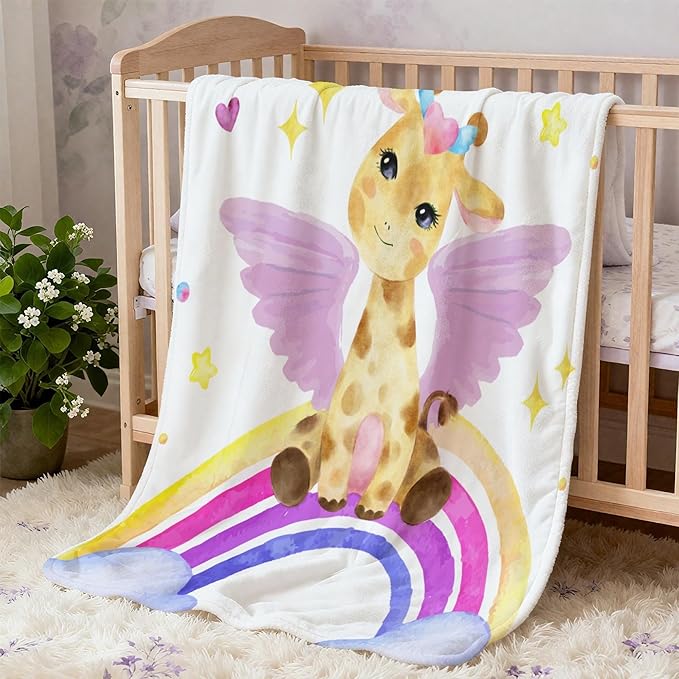 Personalized Baby Blankets for Girls with Name, Ultra-Soft Fleece Custom Baby Blanket, Cute Giraffe Baby Girl Gift, Personalized Name Blanket, 30"x40"