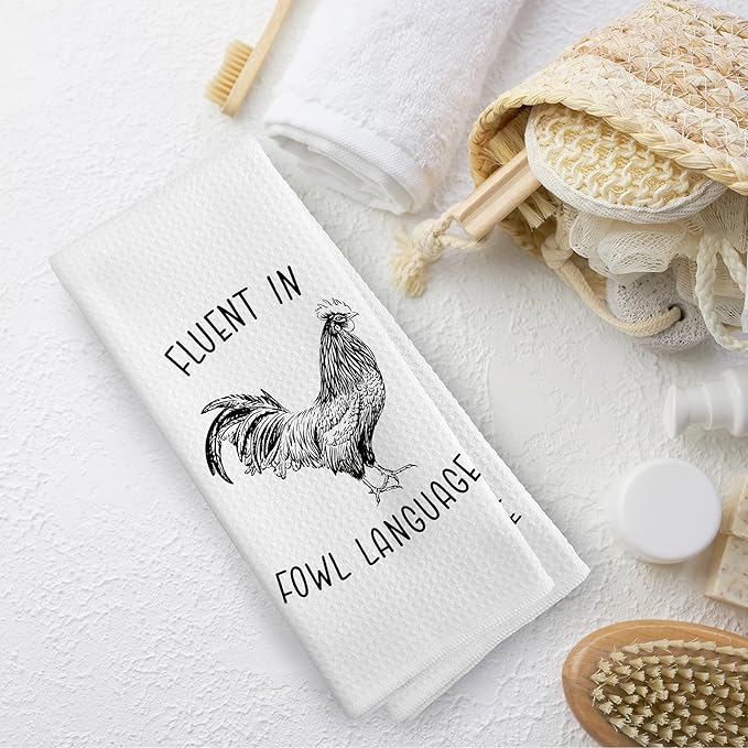 Chicken Kitchen Towels Funny Dish Towel with Sayings 16x24 Inches, Chicken Lovers Gifts Decorative Absorbent Dishcloths Tea Towels for Kitchen Bathroom Decor, Humorous Gifts for Women Men
