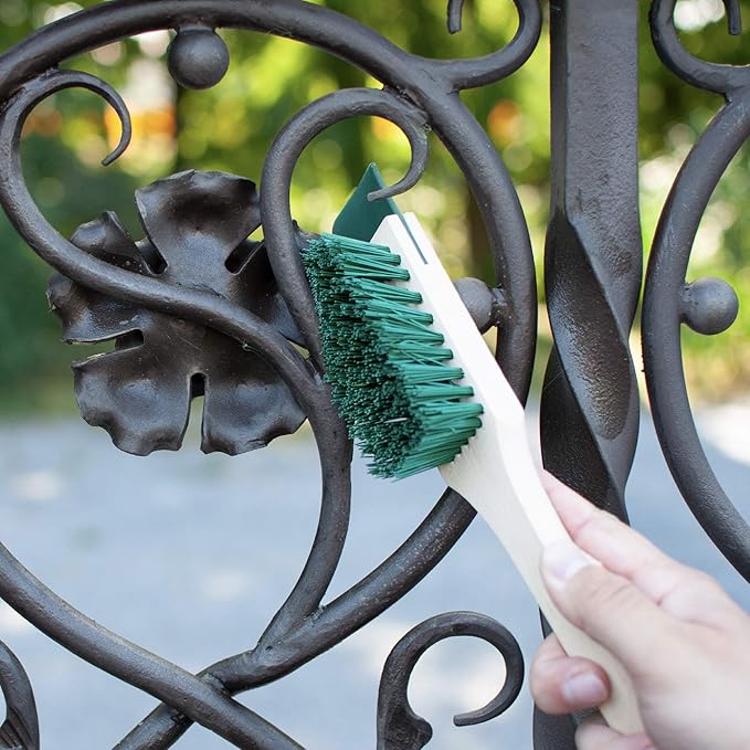 Heavy Duty Scrubbing Brush - Stiff Bristle Scraper, Wooden Handle, Universal Outdoor Cleaning Tool
