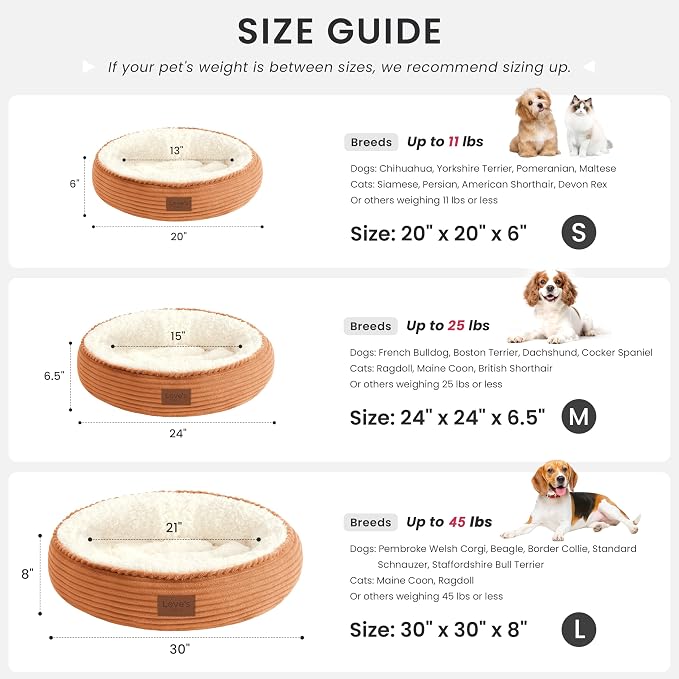 Love's cabin Round Donut Cat and Dog Cushion Bed, 24in Pet Bed for Small or Medium Dogs, Anti-Slip & Water-Resistant Bottom, Soft Durable Fabric Pet Beds, Washable Calming Cat Bed Orange