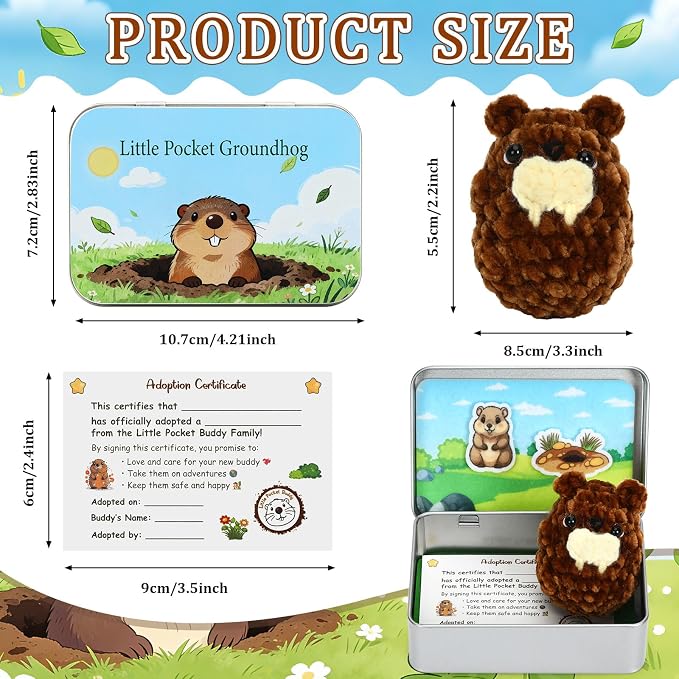 Little Pocket Groundhog Cute Collectible Gift Groundhog Day Decor | Cute mini groundhog in a pocket tin, a collectible desk gift inspired by Groundhog Day for friends and coworkers