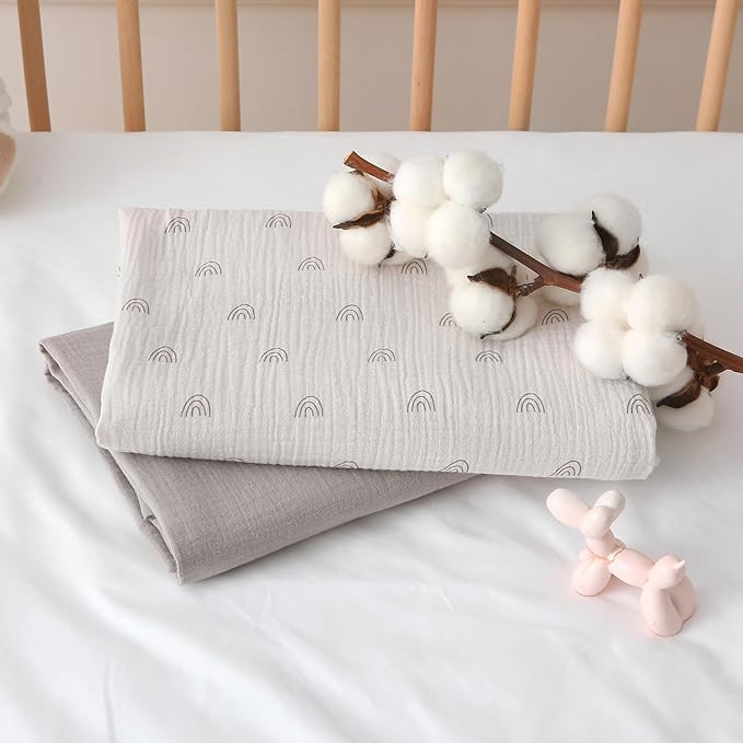 DaysU Muslin Swaddle Blankets, Receiving Blanket for Boy Girl, Cotton Muslin Swaddling Baby Blankets for Unisex Newborns Nursery, 2 Pack, 47”x47”-Rainbow+Milk Coffee