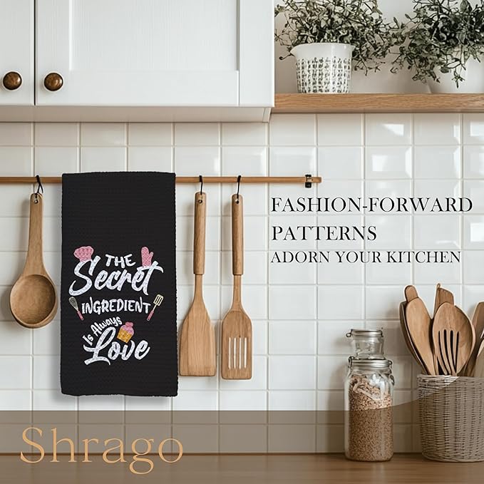 Funny Kitchen Towels, Hostess Gifts for Women, Housewarming Gifts Dish Tea Towels for Kitchen, The Secret Ingredient is Always Love Decorative Hand Towel, 16x24 Inch