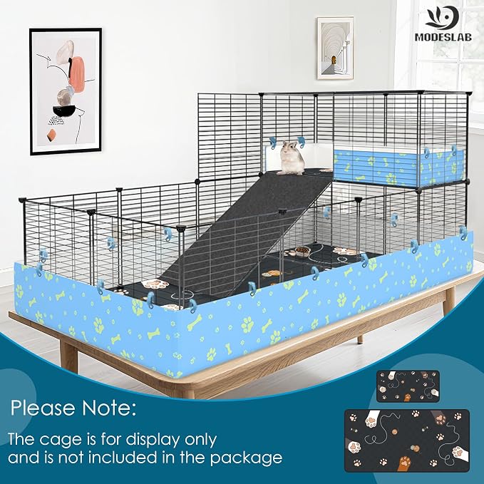 Washable Guinea Pig Bedding for 2 Story Guinea Pig Cages, Fast Absorption Reusable Guinea Pig Cage Liner, No Shrunk, Anti-Slip Bottom, Leak-Proof Pee Pad Mat, 12” x 24” & 24” x 48” (Black)
