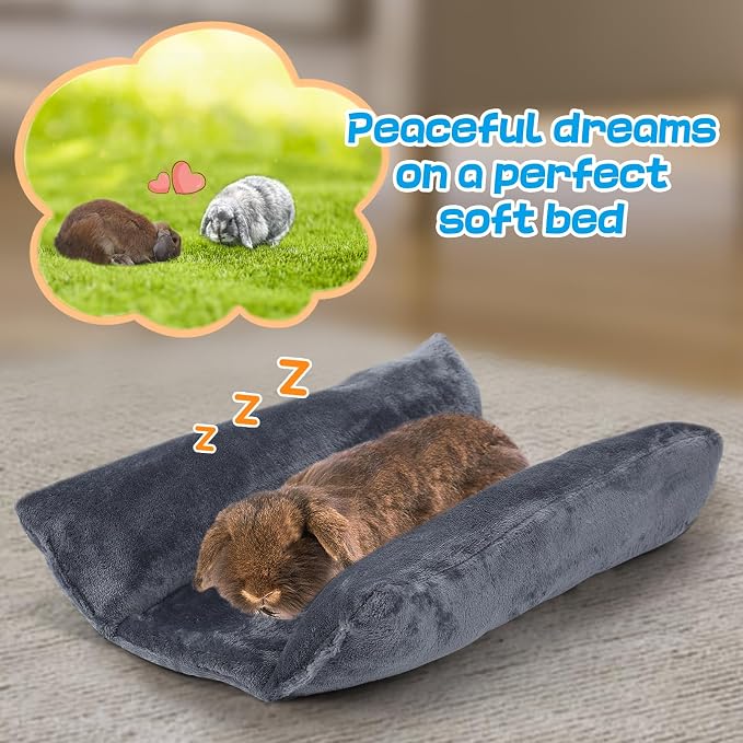Alphatool Soft Bunny Bed - 15.7" x 14" Rabbit Bed, Warm Cuddle Cushion Plush Mat for Guinea Pig, Ferret, Small Animal - Grey