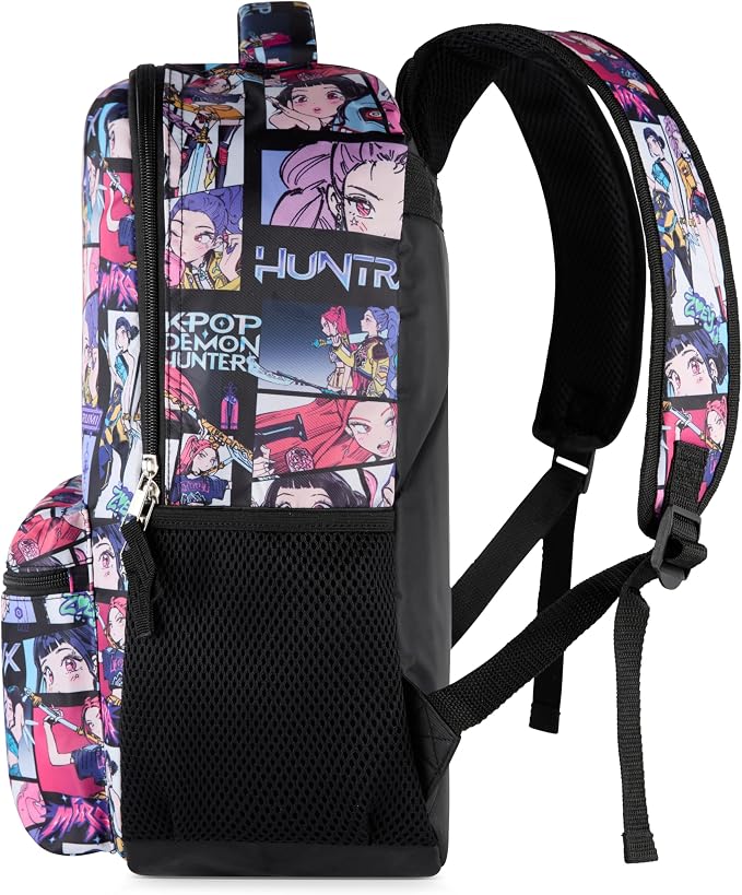 AI ACCESSORY INNOVATIONS K-Pop Demon Hunters Huntrix 16” Backpack for Girls, Featuring an AOP of Rumi, Zoey, Mira, Allover Print