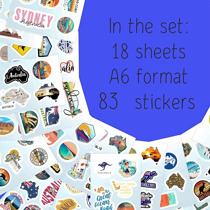 Australia Stickers for Water Bottle and Laptop - Australia Party Supplies & Decorations, Waterproof Vinyl Decals, Australian Flag and Culture Stickers, Gifts for Women & Men
