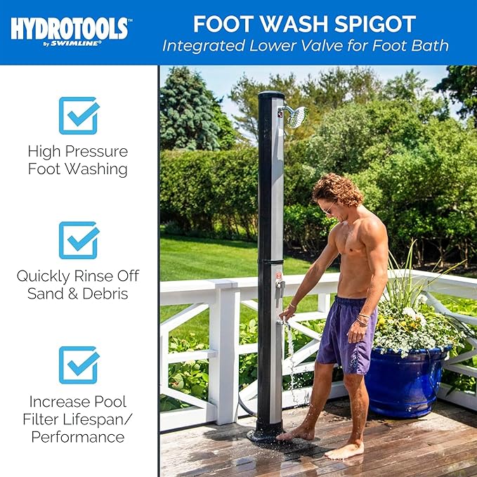 SWIMLINE HYDROTOOLS 7ft Niagara Rainfall Solar Outdoor Shower w/ 10 Gal. Tank & Foot Wash