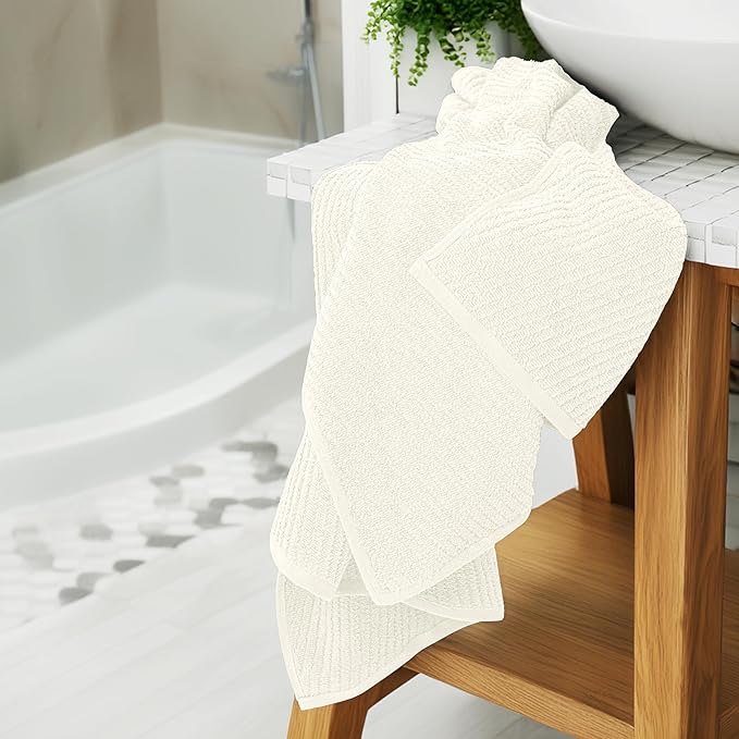 Tens Towels Pack of 6 Zero Twist Towels Set, 2 Bath, 2 Hand, 2 Waschloths, 100% Cotton, Light Weight, Extra Absorbent, Exceptional Softness, Perfect for Bathroom (Ivory)