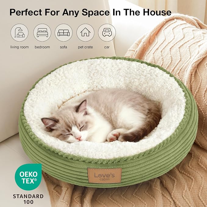 Love's cabin Round Donut Cat and Dog Cushion Bed, 20in Pet Bed for Cats or Small Dogs, Anti-Slip & Water-Resistant Bottom, Super Soft Durable Fabric Pet beds, Washable Luxury Bed Olive Green