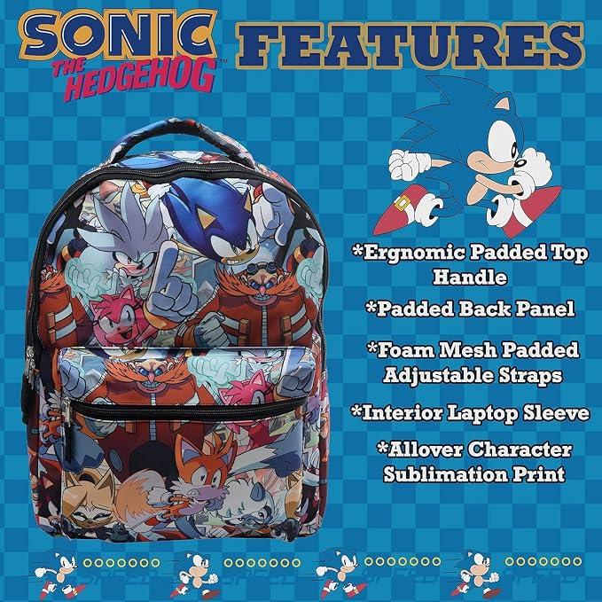 AI ACCESSORY INNOVATIONS Sonic The Hedgehog Backpack: Engaging School Bag with Sonic Characters for Kids & Adults Durable & Comfortable Everyday Gear