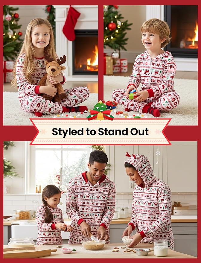 PATPAT Matching Family Christmas Onesie Pajamas – Holiday Hooded Jumpsuit Sleepwear PJs Couples Xmas Loungewear with Socks