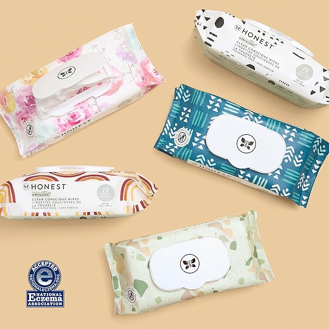 The Honest Company Clean Conscious Multi-Use Wipes Unscented Hypoallergenic Baby for Sensitive Skin 99% Water Plant-Based Compostable Geo Mood 288 Count